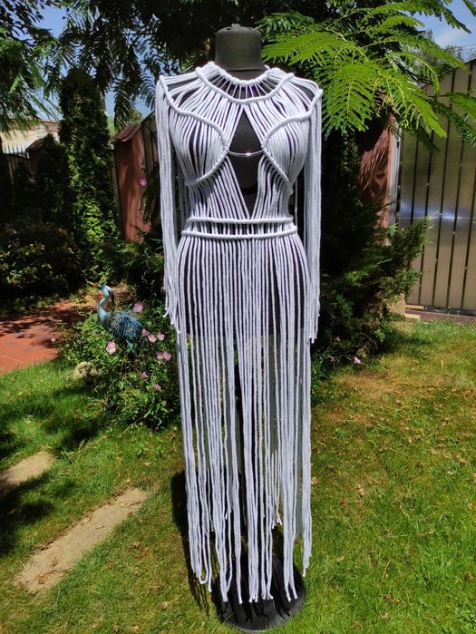 Rochie handmade macrame de plaja, boho festival dress
