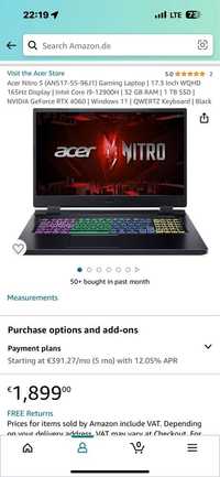 =Doar azi=Urgent laptop gaming Acer Nitro 5 i9-12900H- 32GB Ram- 17" 1
