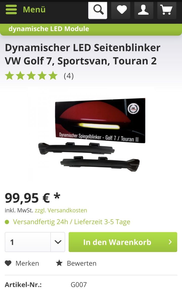 Комплект динамични мигачи за огледало за VW Golf 7, Sportsvan, Touran
