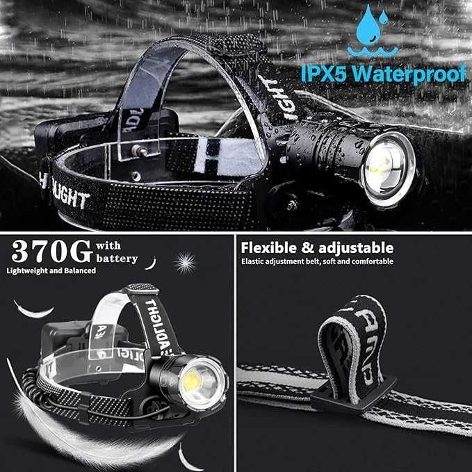 Mощен LED челник 6000mAh 30000LM Aкумулаторен водоустойчив за къмпинг