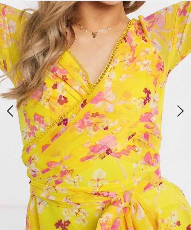 Rochie NOUĂ marca ASOS mini, de culoarea galbenă și imprimeu floral