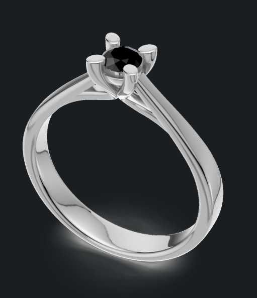 Годежен пръстен от бяло злато и черен диамант