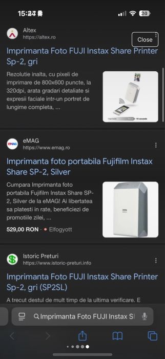 imprimanta foto FUJI Instax share printer sp-2 gri