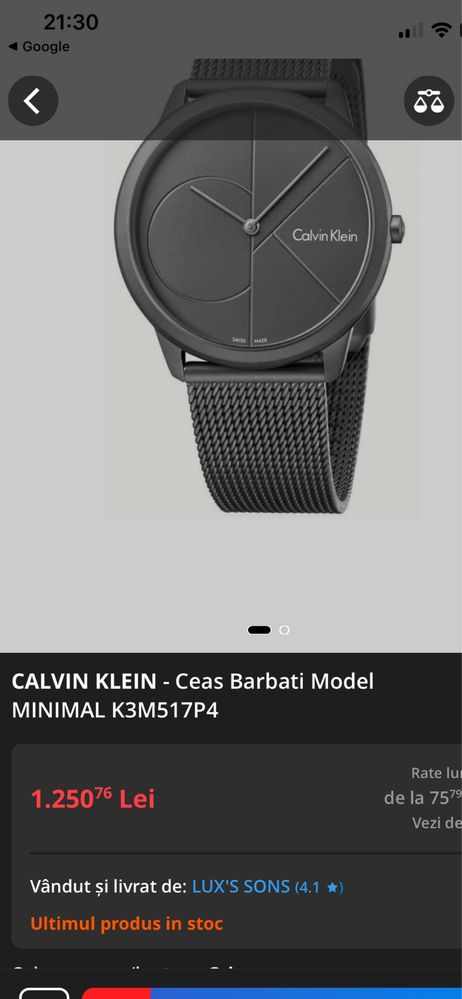 CALVIN KLEIN - Ceas Barbati -sigilat , Model MINIMAL K3M517P4