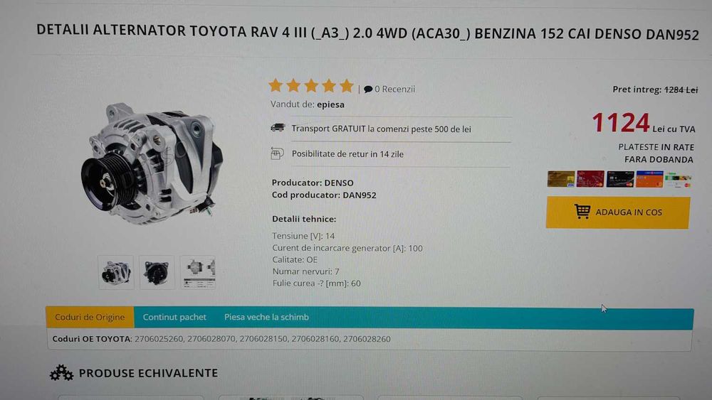 Vand alternator Toyota RAV4 III - DENSO DAN952