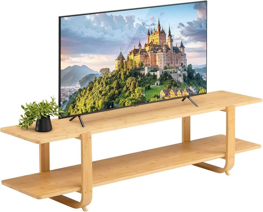 Comand TV din bambus, cu 2 rafturi, 140 cm,