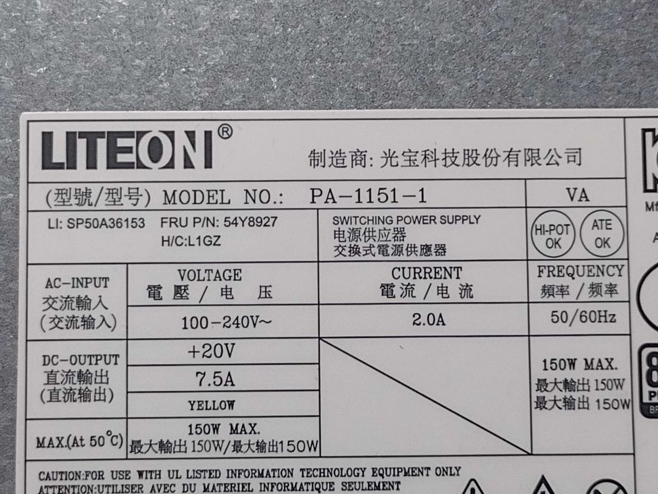 Sursă alimentare LiteOn Lenovo ThinkCentre M900z 150W PA-1151-1