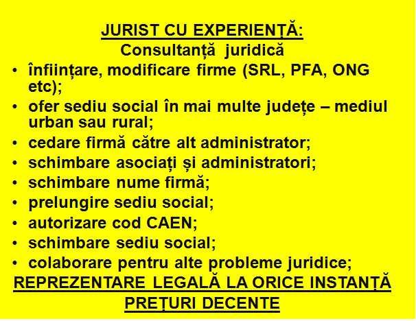 Înființare firme,SRL, PFA, II, ONG, sediu social - preturi rezonabile