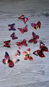 Fluturi decorativi 3D cu magnet si dublu adeziv , rosu
