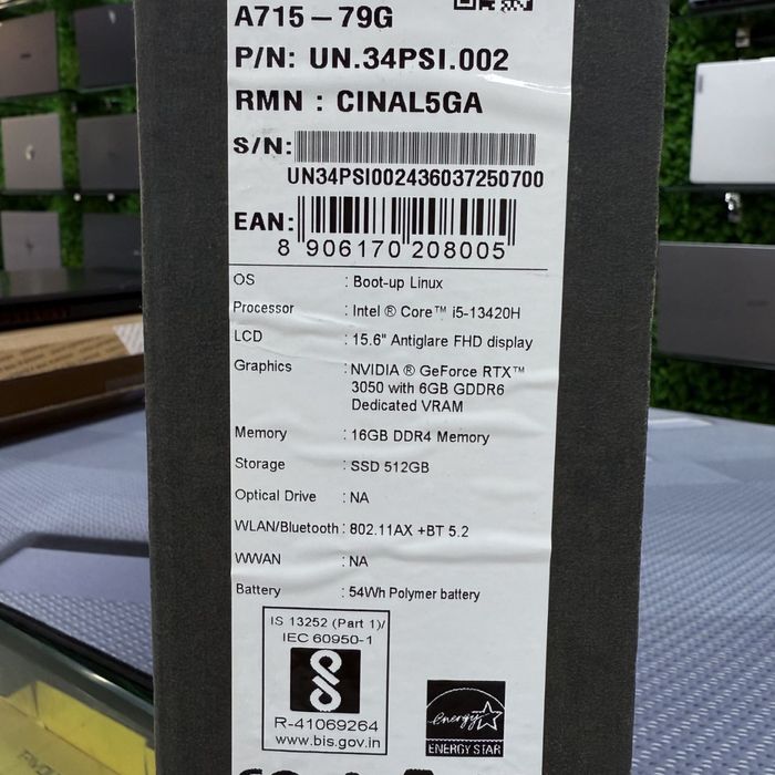 Ноутбук Noutbuk Acer aspire 7 Gaming RTX3050 6GB Новый Гарантия YANGI