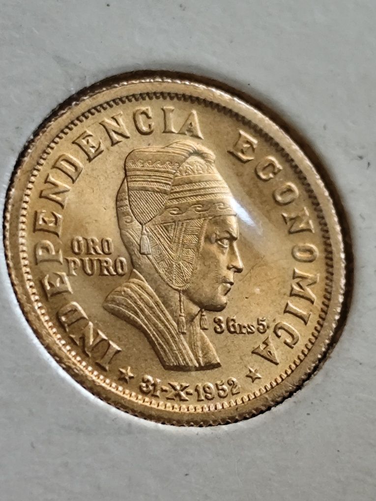 Златна монета,3 ½ грамс, Боливия, тегло 3.89 гр.,900/1000, (21.6 карат