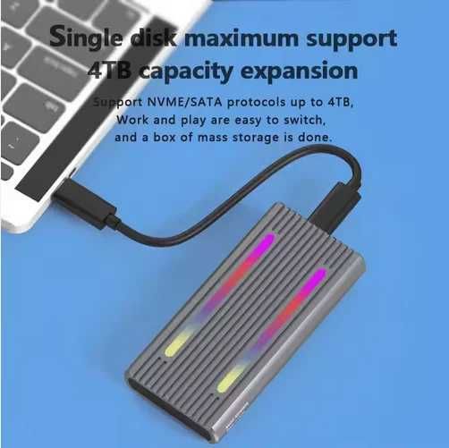 Adaptor M.2 NVME/SATA ext la USB Type C 3.1 Gen 2 RGB Au Dual Protocol