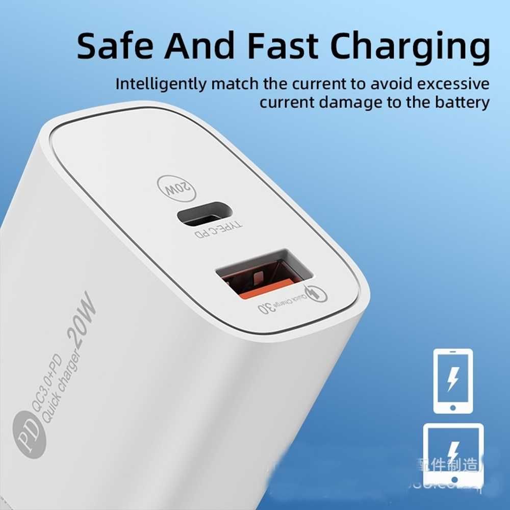 Бързо зарядно Quick Charge 3, PD20W, USB изход, Type C PD 3.0