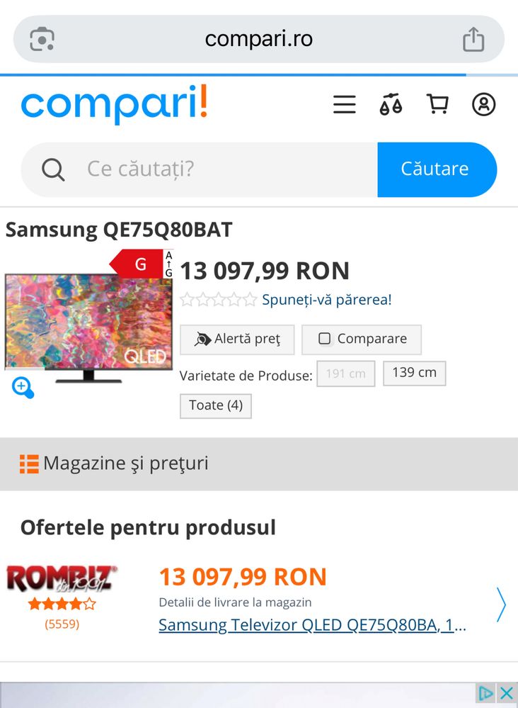 Smart tv Qled Samsung 75Q80B 189 cm Nou