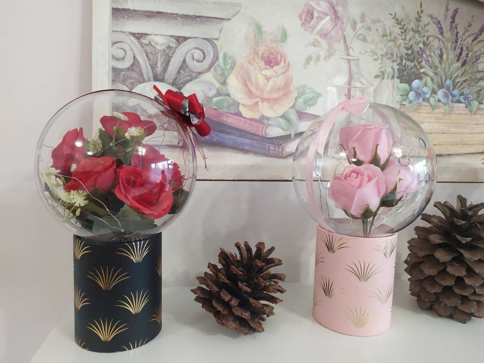 Роза,цвете ,букет в стъклена сфера,стъкленица с лед осветление!Подарък