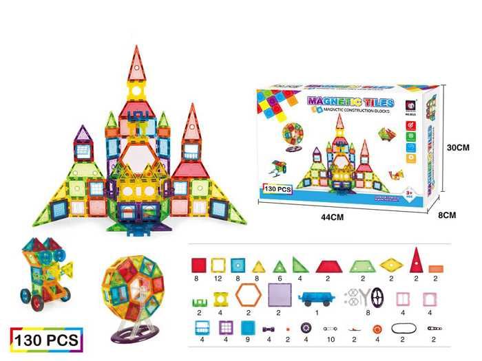 Set Educativ si Creativ Magnetic 130 Piese,LikeSmart Magnetic Tiles