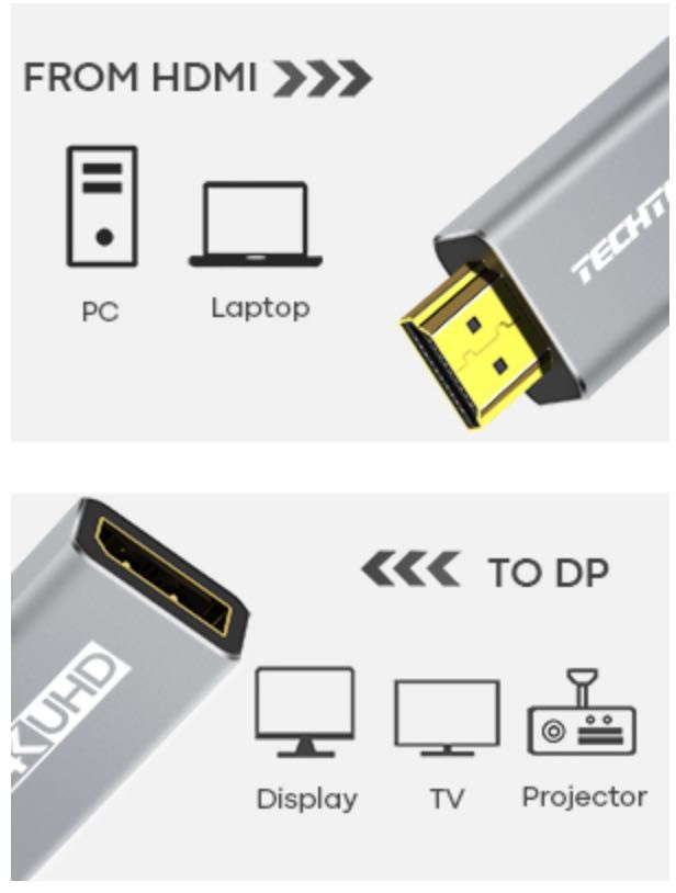 HDMI към DisplayPort Адаптер 4K 60Hz Високоскоростен HDMI към DP