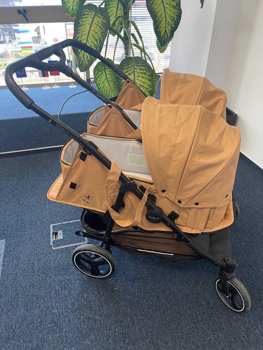 Carucior de gemeni 2 in 1 cu landouri EURO CART DOBLO, 0 luni+, Camel