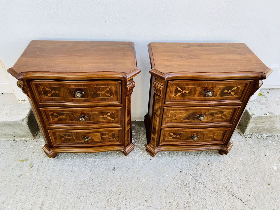 Comode Noptiere Lemn Masiv Intarsie Sculpturi Vintage