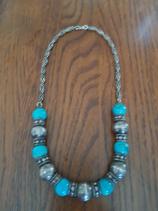 Lant colier dama foarte masiv argint,vintage,pietre turcoaz,exceptie
