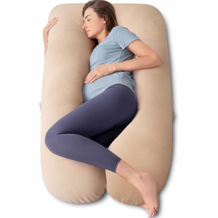Възглавница за бременни – Бежова У-образна форма + Резервна Калъфка