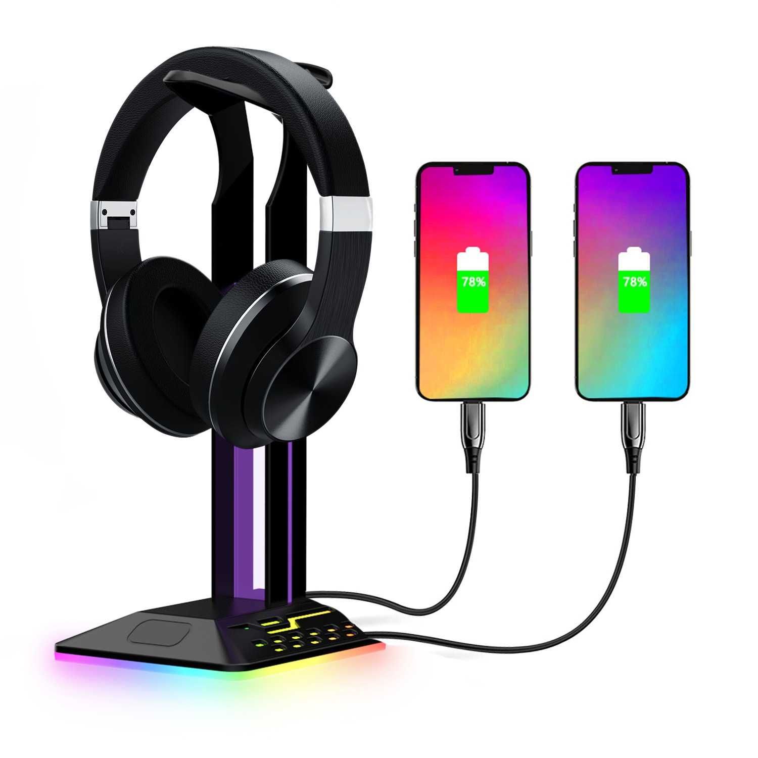 Suport casti gaming, Iluminare RGB, Design Premium, Negru
