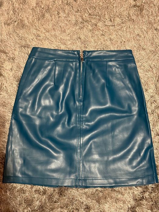 Синьо-зелена кожена пола cache cache