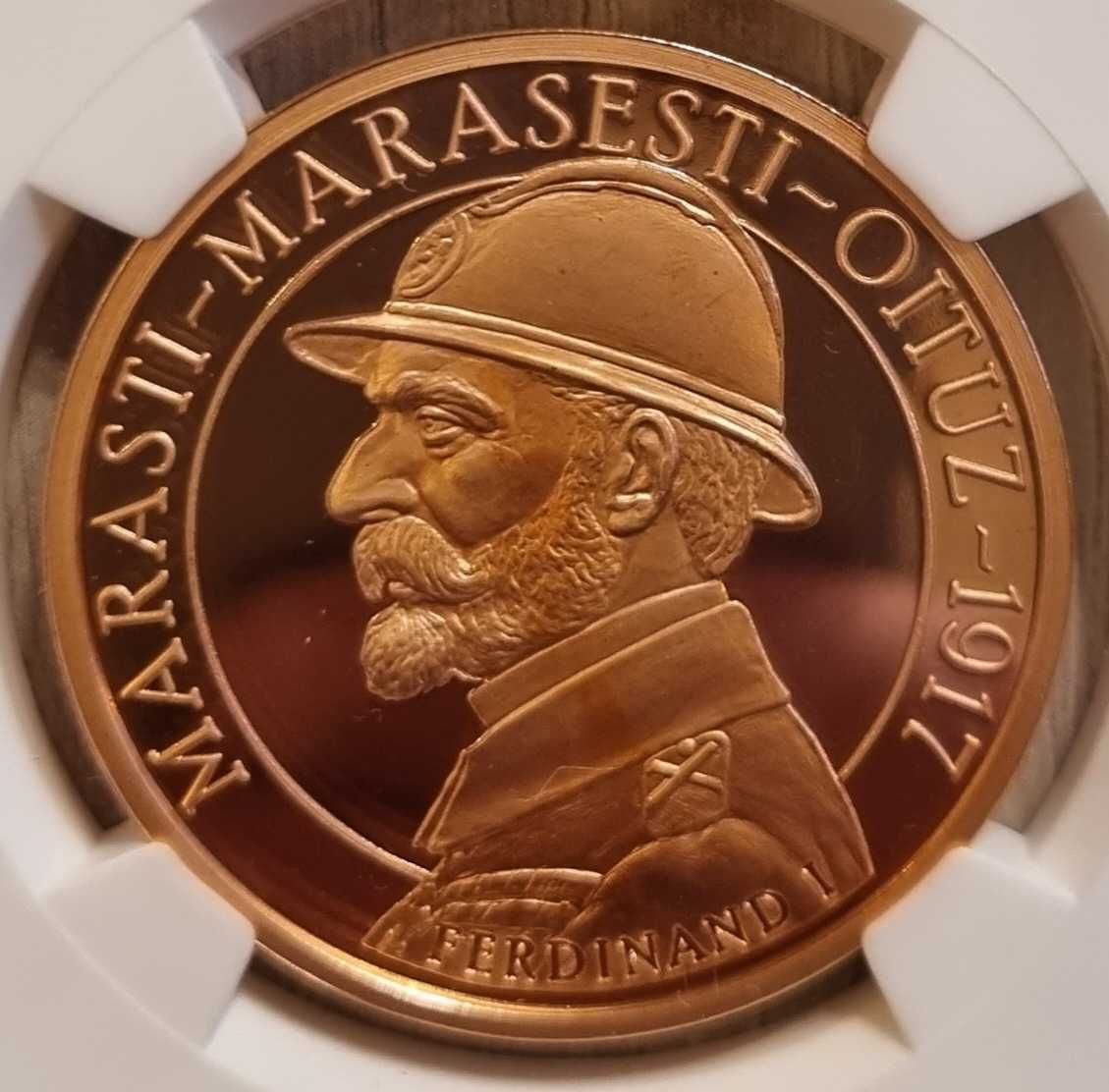 Moneda BNR 1 leu tombac Marasti, Marasesti, Oituz gradata NGC PF 69 UC