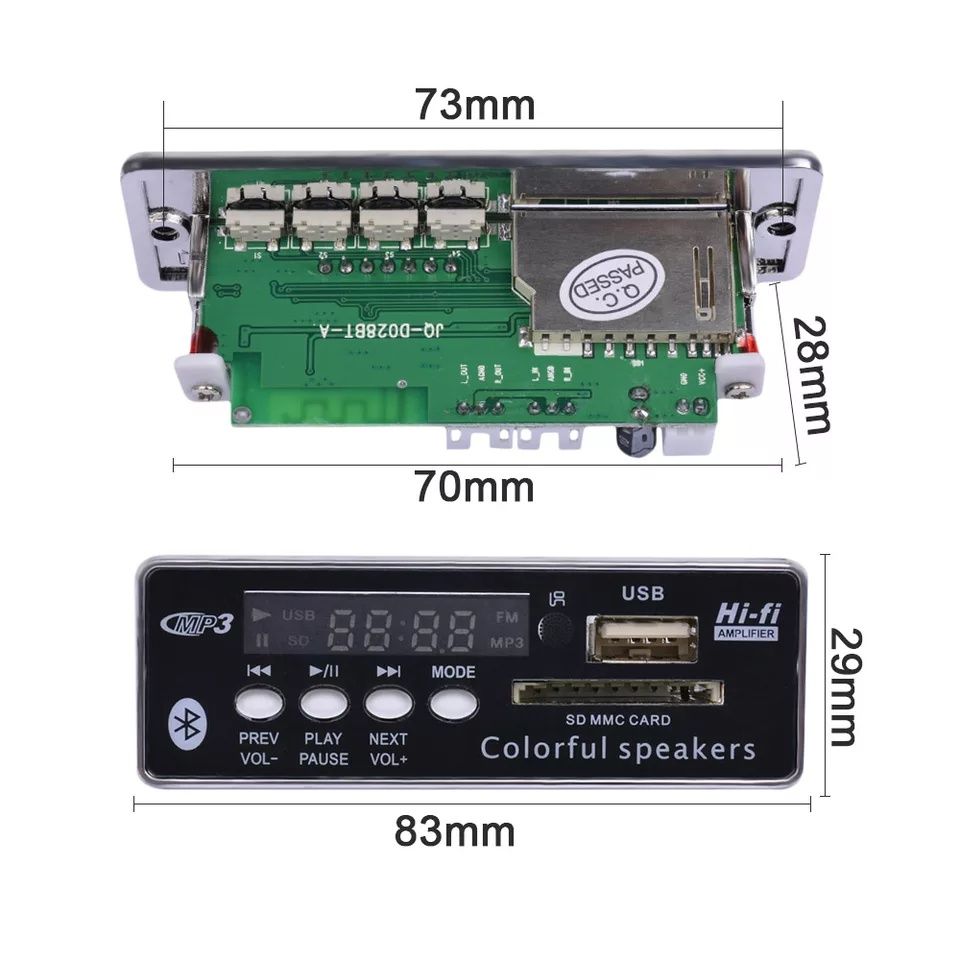 Mp3 плеър Bluetooth 5.0 модул за вграждане AIYIMA 12V Sd/Fm/USB/IR