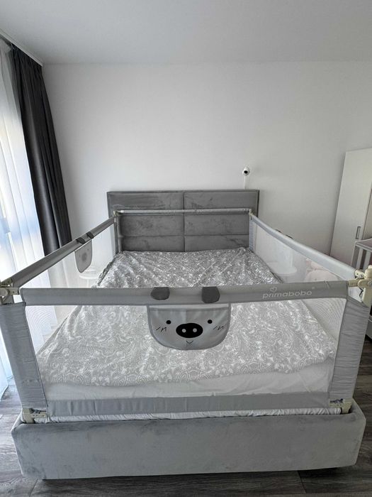 Set bariere protectie culisante 200x160cm Bears Grey inaltime 68-98 cm