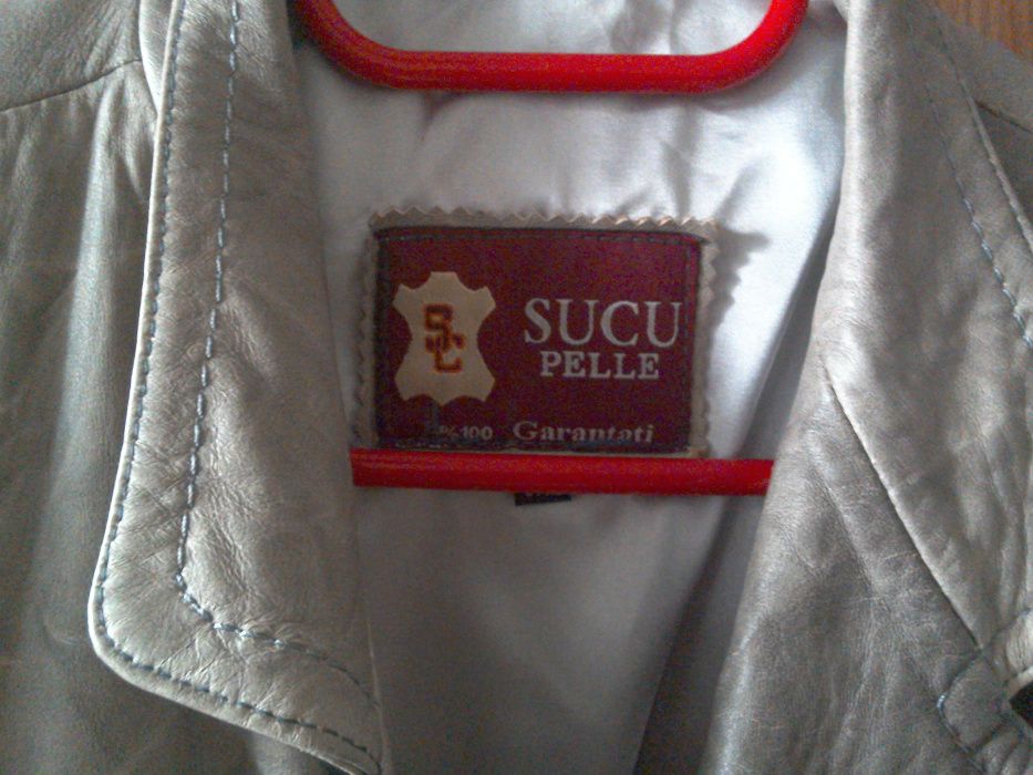 Geacă de piele NATURALĂ gri, tinerească