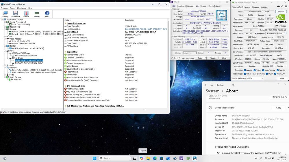 Gaming Alienware 17 R3 i7 16GB 1TB SSD 1TB HDD GTX970m 3GB