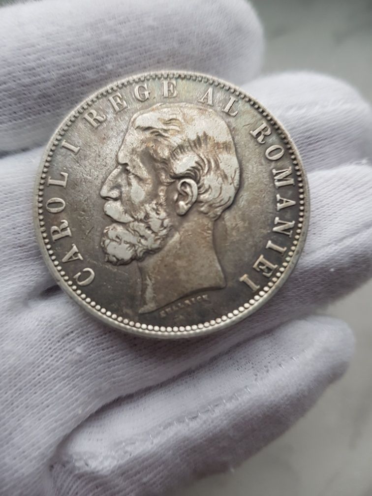 Moneda argint Romania 5 lei 1883 Carol I dreptunghi coroana