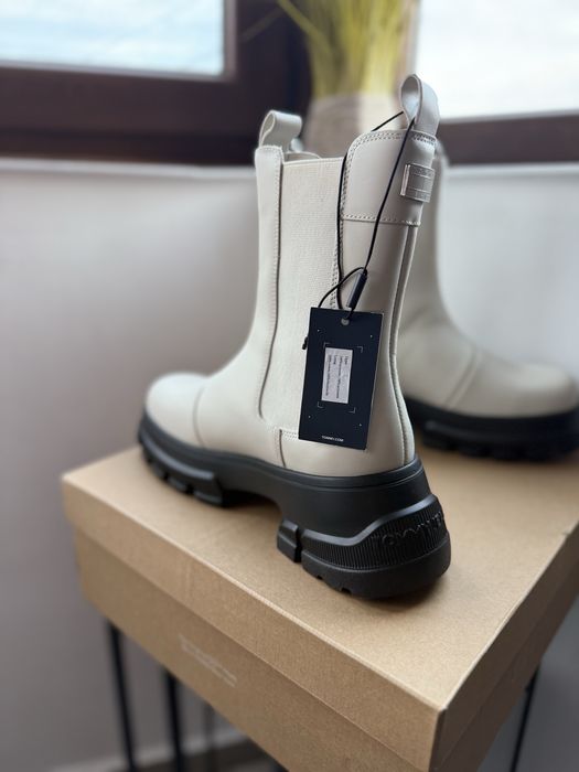 Tommy Jeans Chunky Leather Chelsea cizme dama cu platforma albe 39 noi