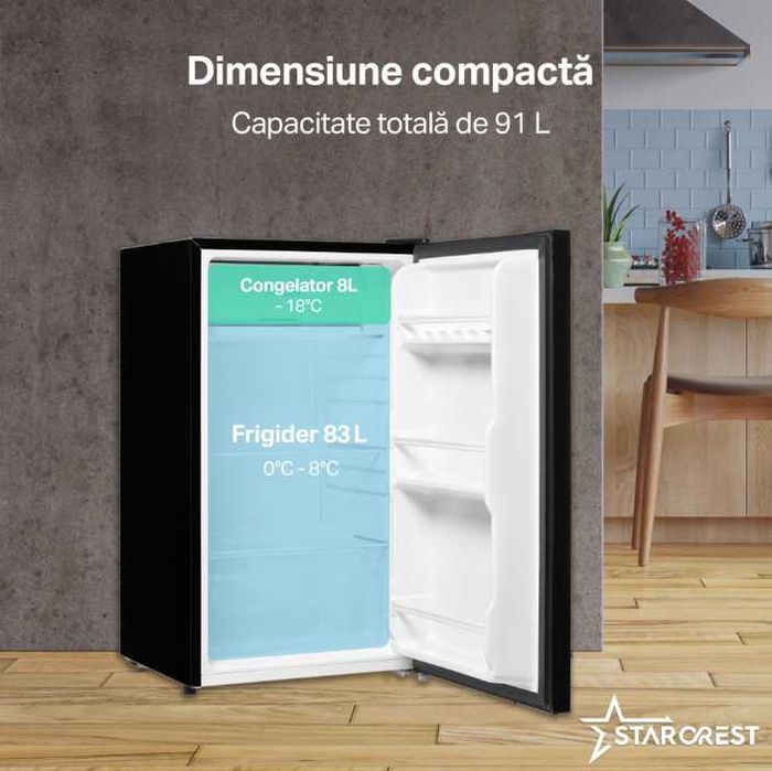 Frigider STARCREST Clasa E, Capacitate 91L, H 83 cm, Sticla Neagra