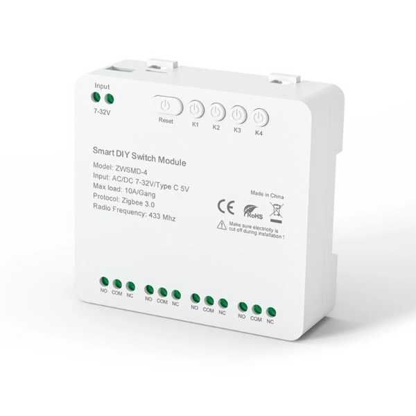 Avatto ZWSMD-4 Zigbee 4 канален смарт модул | сух контакт | 10A канал