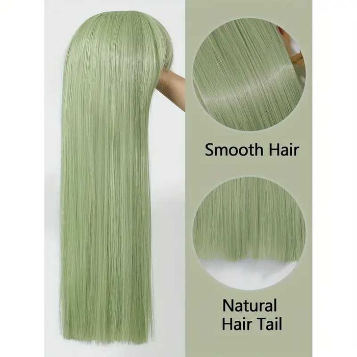 Права аниме светло зелена перука с бретон