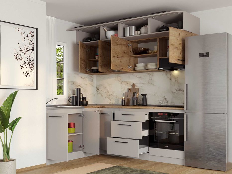 Set Mobila Bucatarie Colt Linea 180*220 Casmir / Stejar C32