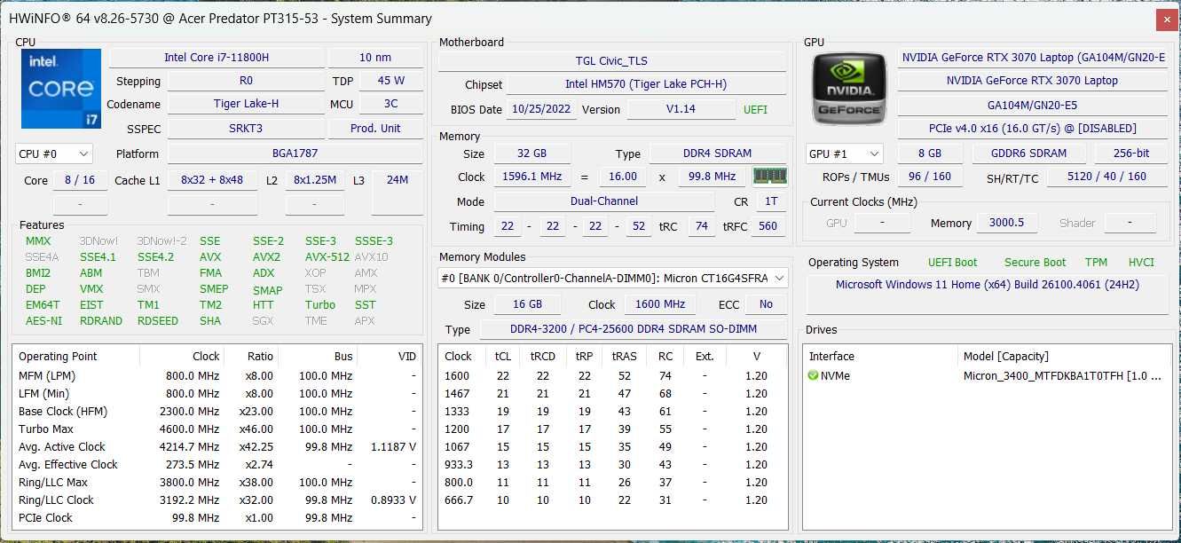 Acer Predator Triton 300 | RTX 3070 8GB (100W)| i7-11800H | 32GB | 1TB