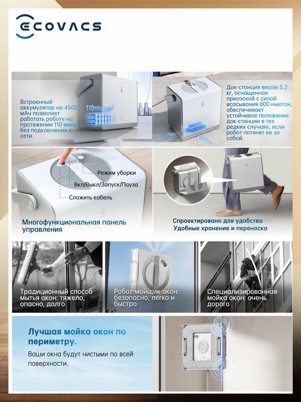 Робот-мойщик окон Ecovacs Winbot W2 OMNI, со станцией, белый