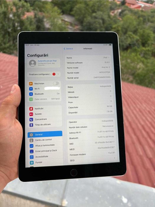 Apple iPad Air 2 (2015),Wi-Fi+Cellular, Space Gray,Memorie 16GB FRUMOS