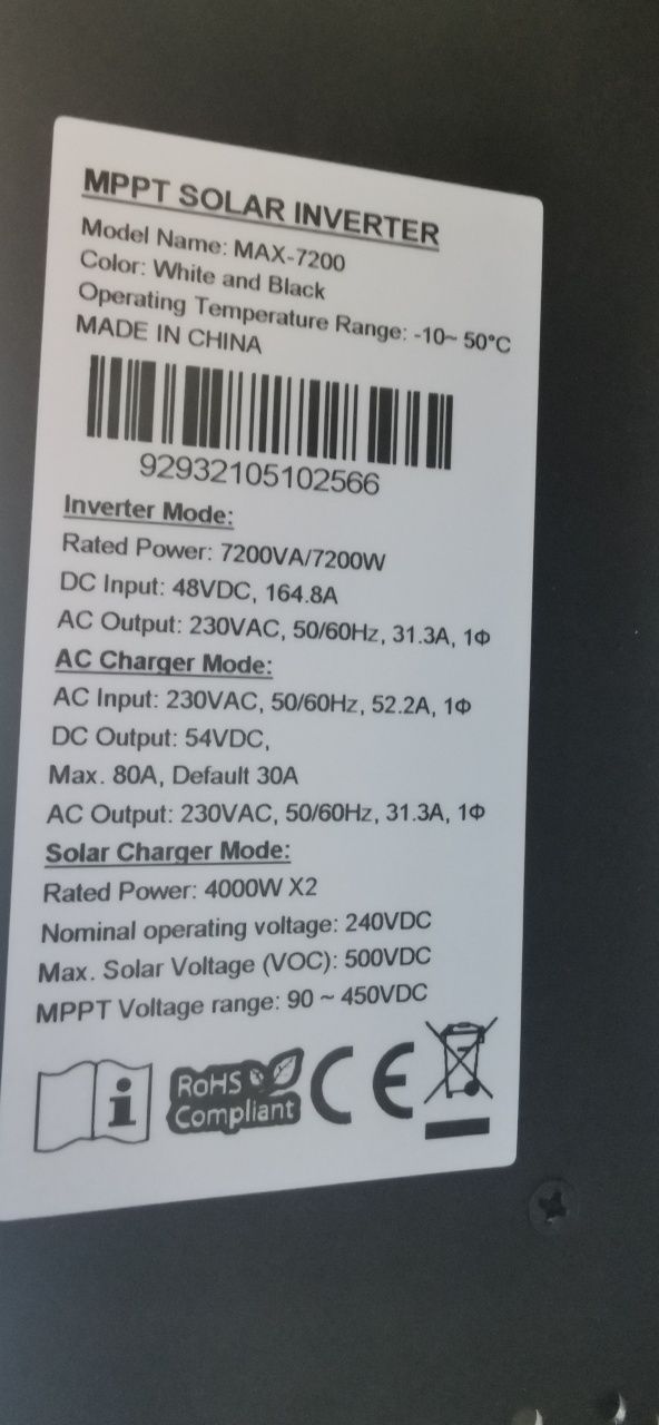 Invertor solar Poweracu MAX 7,2 KV + Acumulator PYLON 2, 4KV