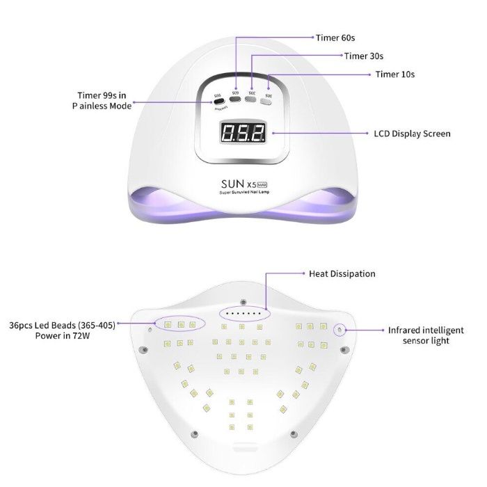 Lampa uv led 54w Profesionala SUN5 unghii gel oja