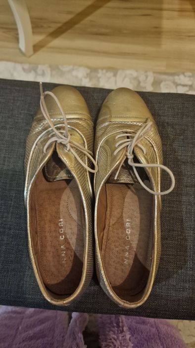 Pantofi aurii, piele, oxford, Anna Cori, 38