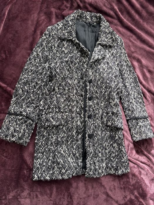 Palton dama alb negru