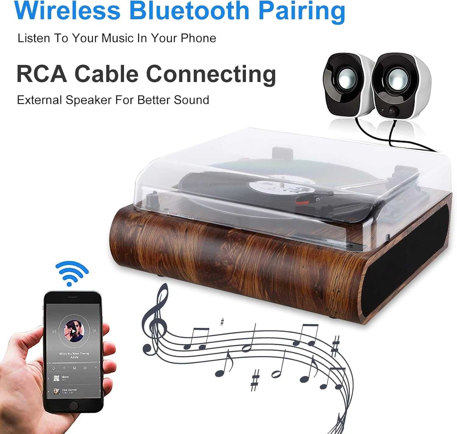 VOSTERIO B-692 Bluetooth 3-скоростен грамофон с вградени високоговорит