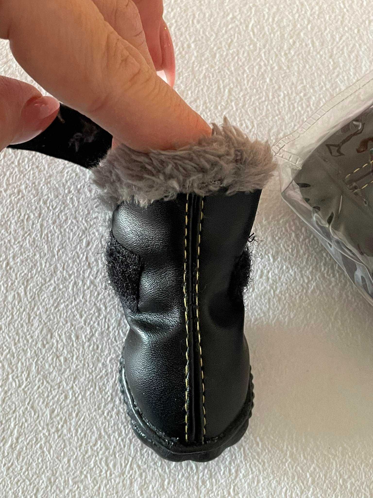 Черни кожени обувки за сняг за домашни любимци - 1 комплект/4бр