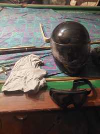 Мото шлем черный с балаклавой и очками
