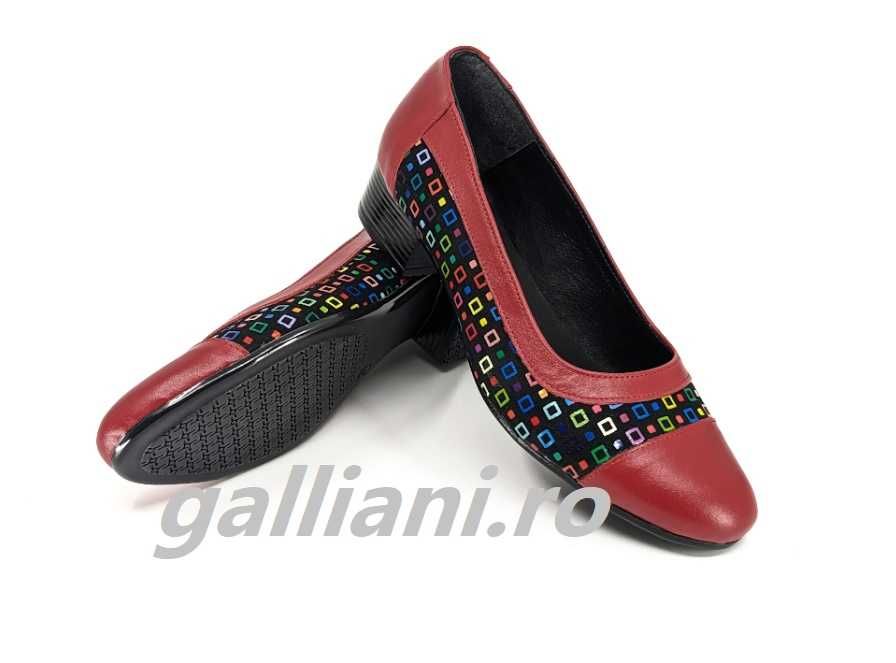 Pantofi rosii stil balerini cu toc-dama-piele naturala