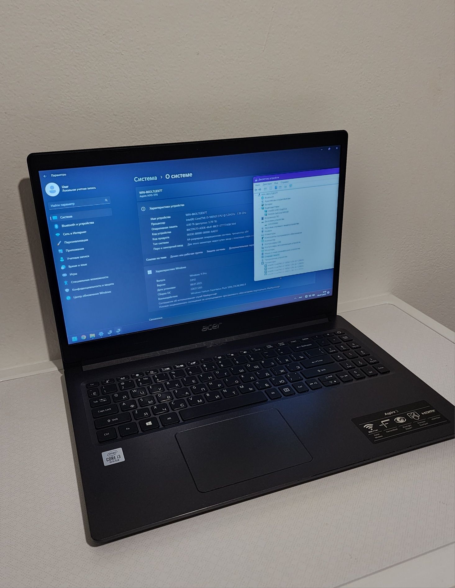 Срочно ноутбук Aser Aspire 3/ Core i3 1005G1/ 4Gb/ SSD256/ Geforce MX3